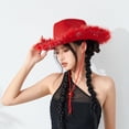 thumbnail image 6 of Cowgirl Hat Felt Cowboy Hat for Women Fluffy Feather  Brim Shiny Crown Sequins Retro Cap Western Party, 6 of 10