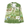 thumbnail image 3 of Guluxicc Lounge Sets for Women 2 Piece Floral Button Down Shirts and Wide Leg Pants Pullover Pajamas Sleepwear Pjs Set Outfits, Green, M, 3 of 4