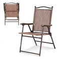 thumbnail image 2 of GVN Set of 2 Patio Folding Sling Back Camping Deck Chairs-Brown, Outdoor Furniture Chairs for Backyard, Porch, Garden, Poolside, 2 of 7
