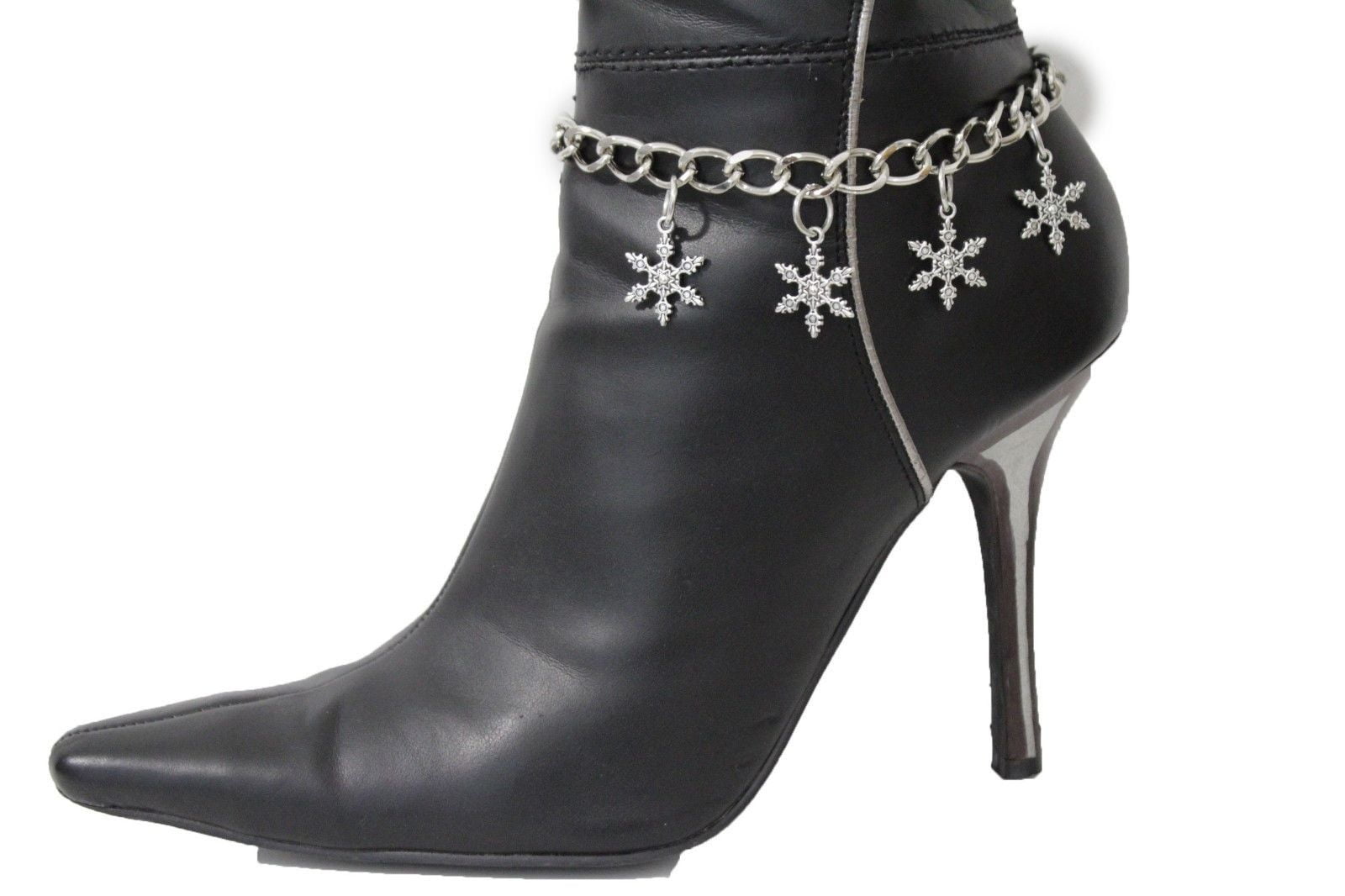 Women Western Boot Bracelet Silver Metal Black Chain Shoe Anklet Skull Charm One 