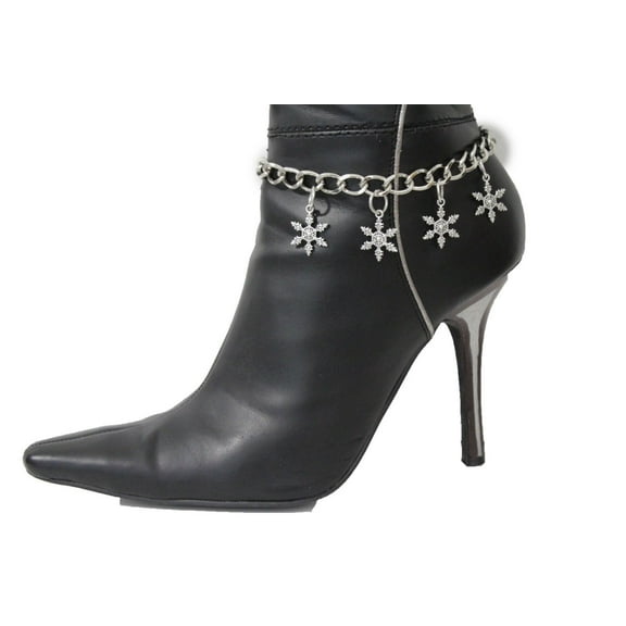 Women Boot Bracelet Metal Silver Metal Chain Heels Shoe Snowflake Ornament Charm