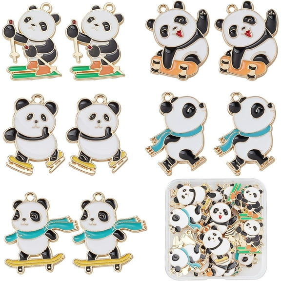 1 Box 30Pcs 5 Styles Panda Charms Cute Animal Charm Bulk Alloy Metal Enamel Bear Sports Charm for Jewelry Making Charms Supplies DIY