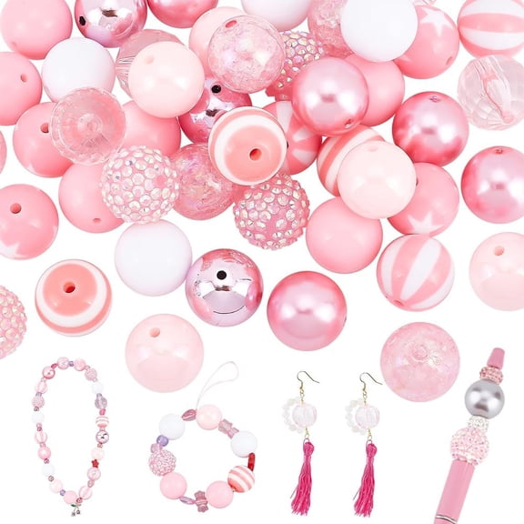 50pcs Valentine’s Beads 20mm Pink Bubblegum Beads Acrylic Pen Beads Large Rhinestone Beads Loose Beads