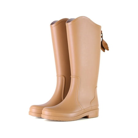 

Daeful Women s Tall Rain Boot Wide Calf Waterproof Garden Shoes High Tube Khaki 7