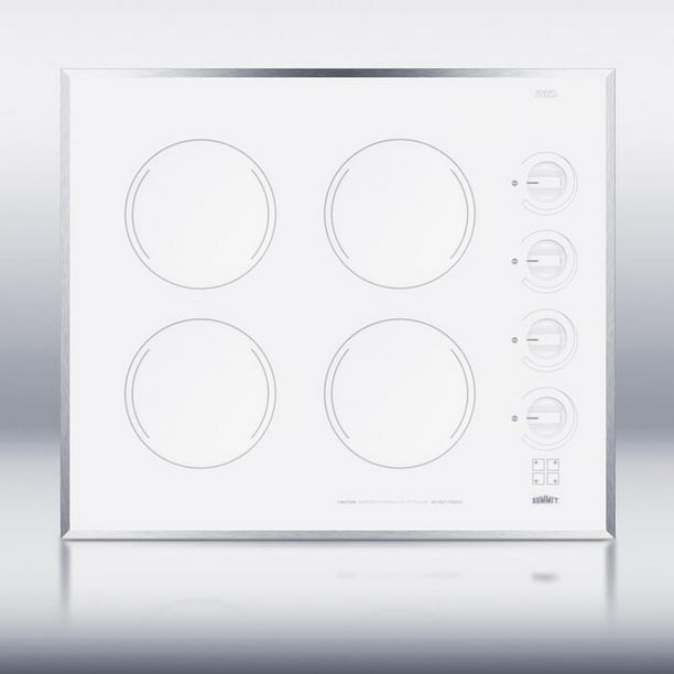 Summit CR424WH 24 Smoothtop Electric Cooktop With 4 1200W Burners Push To Turn Conrols Push To