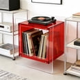 thumbnail image 3 of 2 Tier Clear Acrylic End Side Table Bedside Table Nightstand Open Storage for Living Room Bedroom, Red Color, 3 of 12
