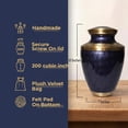 thumbnail image 2 of Large Brass Cremation Urn for Human Ashes Pruple Handcrafted Funeral Memorial Urn for Adults | Decorative Urns for Men & Women | Secure Screw Lid with Velvet Pouch, 2 of 9