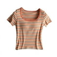 thumbnail image 5 of QUNYINEY Casual T-Shirts for Women Striped Short Sleeve Crew Neck Tops Slim Summer Cotton Crop Women's Tops, 5 of 5