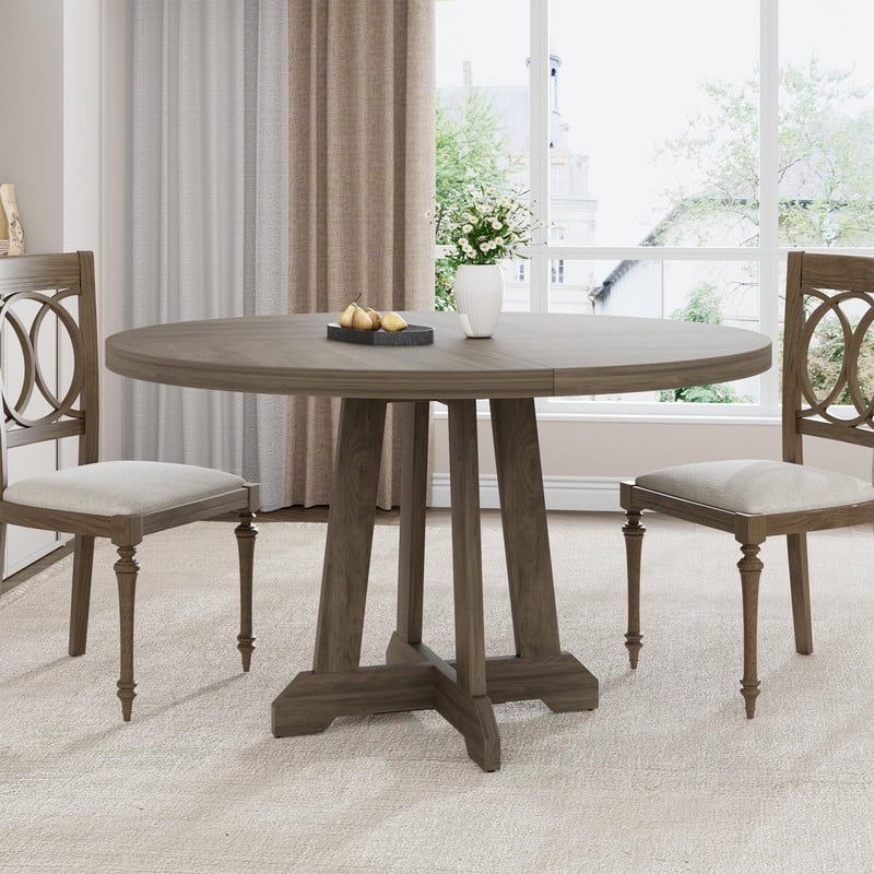 TROPOW Round Dining Table, 47 Inch Dining Table for 4-6, Farmhouse Kitchen Table with Wood Pedestal Cross Base, Thick 1.2'' Tabletop 300LB, Adjustable Feet