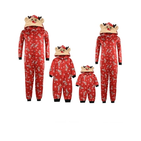 Matching Family Christmas Pajamas Set Hoodie Pajamas Reindeer Jumpsuit Holiday Pjs One Piece Hooded Sleepwear