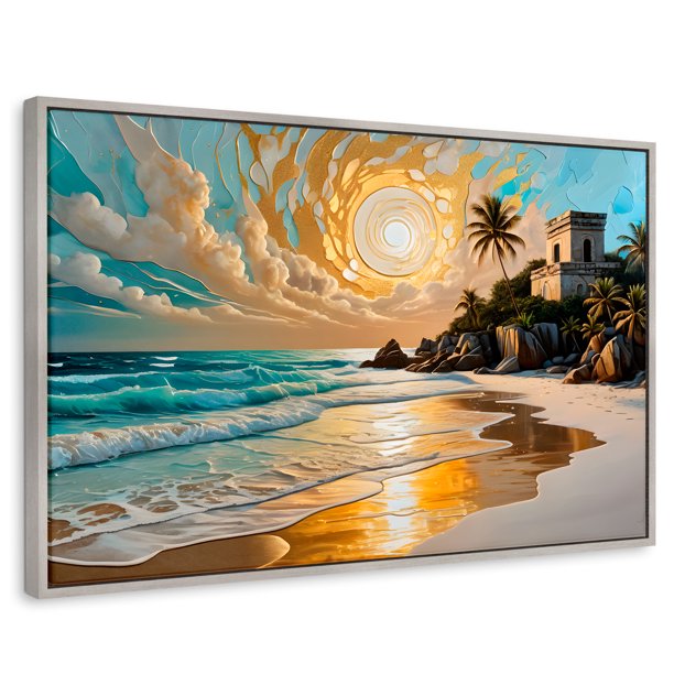 Cuadro Decorativo Marco Flotante Cielo sobre Tulum 90x60 Marco Plateado