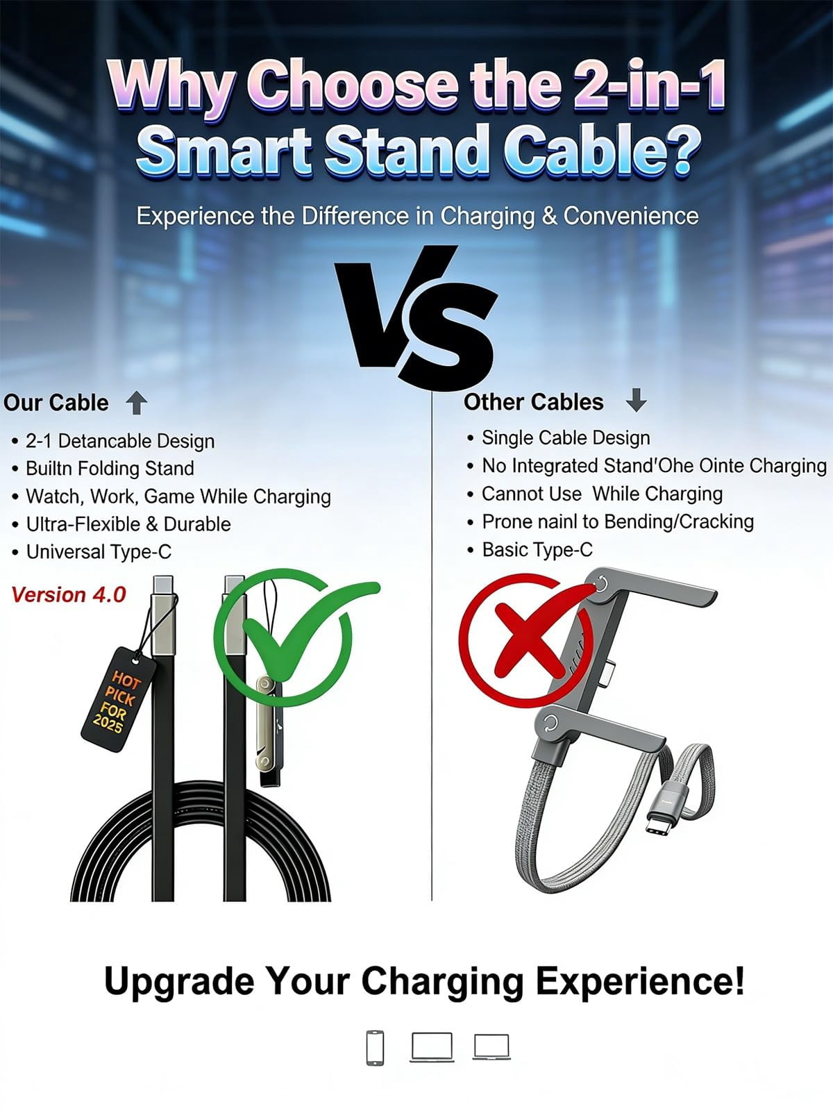 Detachable 240w Super Fast Charging 2-in-1 Charging Cable with Phone Charger Invisible Stand Flat Phone Charger Type-C 90 Degree 240w Stand Data Cable Right Angle Sideways
