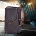 thumbnail image 3 of 5pcs Men Cowhide Leather Phone Belt Bags Solid Color Zipper Fanny Pack, 3 of 10