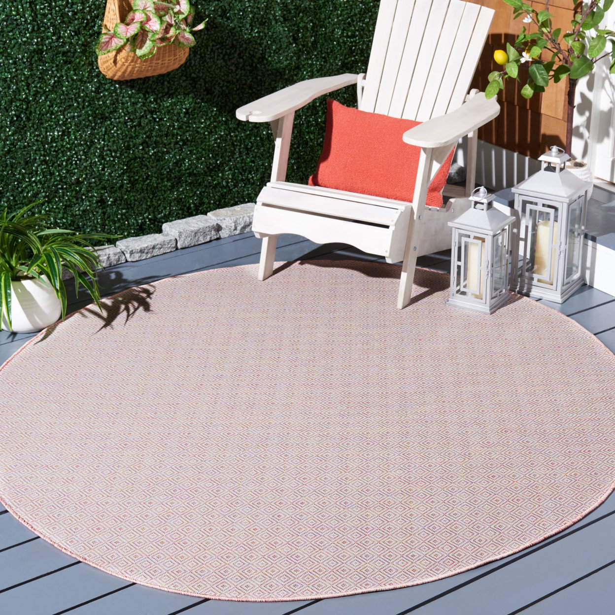 thumbnail image 6 of SAFAVIEH Hampton Ali Diamond Indoor/Outdoor Area Rug, Light Pink/Multi, 6'5" x 6'5" Round, 6 of 9