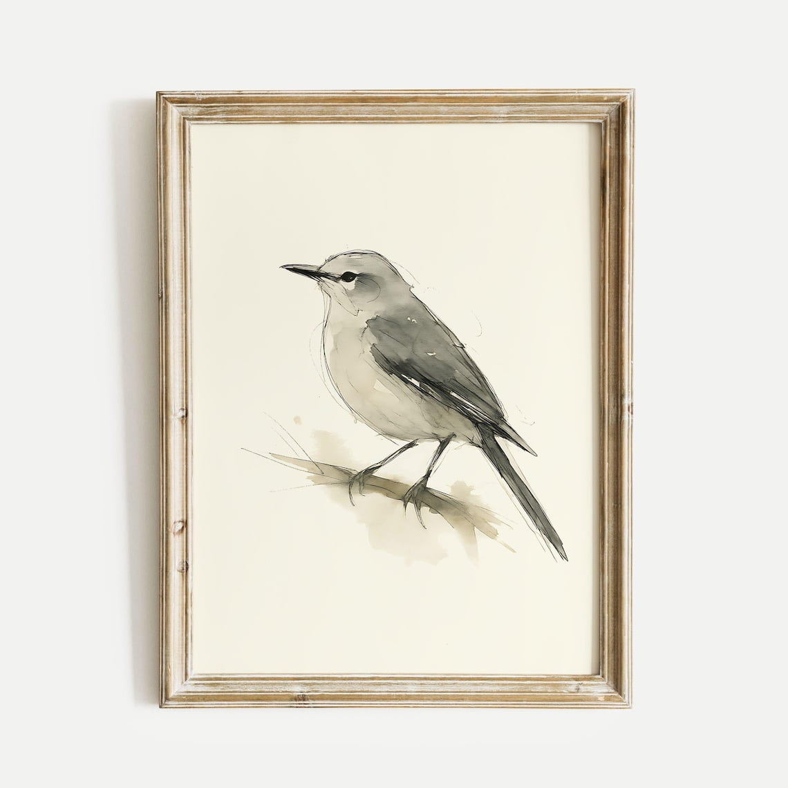 Northern Mockingbird Wall Art Songbird Wall Art Ink and Wash Nature Decor Spring Floral Bird Gift for Home Office Unframed Paper Print