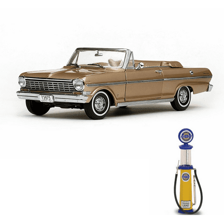- Chevy Diecast Car & Gas Pump Package - 1963 Chevrolet Nova Open Convertible, Saddle Tan - Sun Star 3975 - 1/18 Scale Diecast Model Toy Car w/Gas Pump