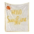 thumbnail image 1 of Hello Sunshine Soft Flannel Fleece Throw Blanket, Halftone Motif Background with Doodle Style Vintage Sun, Cozy Plush for Indoor and Outdoor Use, 60" x 80", Orange Yellow, by Ambesonne, 1 of 6