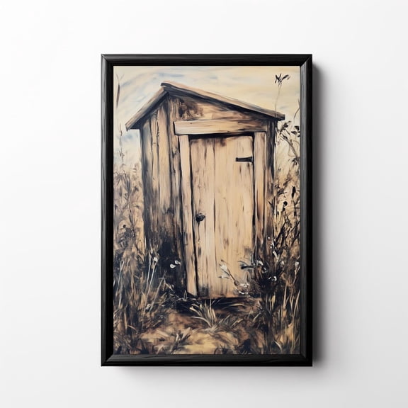 Rustic Outhouse Wall Art Print Neutral Cabin Bathroom Decor