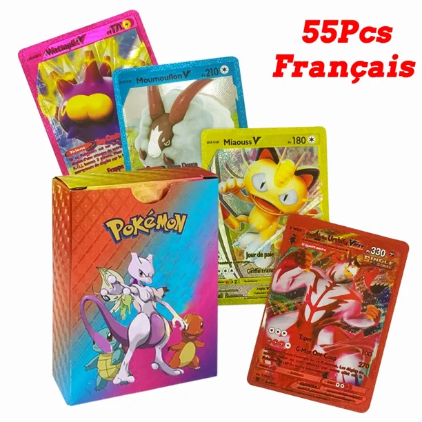 27-55pcs Cards Colorful Pikachu Gold Silver Black Colorful Vmax GX Vstar English Spanish French Collection Card Toy Gift