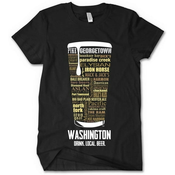 Washington Beer Shirt - Black, Small | Typography Print Beer Lover Gift for Men & Dad