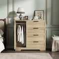 thumbnail image 3 of 43.3'' Small Wardrobe Closet, Wardrobe Cabinet with Door, 4 Drawers and Handing Rod, Wooden Clothes Cabinet 4 Drawer Dresser for Bedroom, Laundry Room, Cloak Room, Natural Oak, 3 of 8