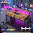 thumbnail image 6 of Romorgniz 37.8" H Computer Desk with LED Lights Small Desk with 2 Fabric Drawers & Side Pocket, Ergonomic Study Desk with Monitor Stand for Home Office, Gaming, Small Spaces, Rustic Brown, 6 of 9
