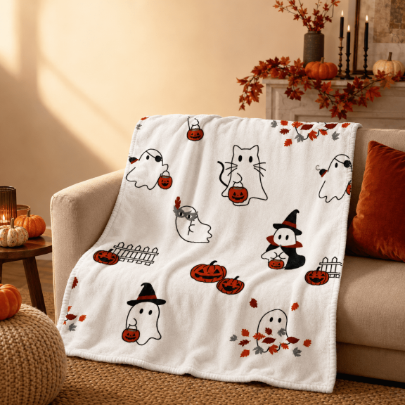 Halloween Flannel Throw Blanket,Soft Warm Decorative Cover Blanket,Stylish Sofa Couch Accessory for Bedroom Living Room Fall Holiday Indoor Home Party Layout