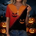 thumbnail image 4 of Domuza Womens Halloween Shirts Casual V Neck Short Sleeve Holiday Henley Tshirts Fall Funny Novelty Print Vintage Button Up Pullover-D S, 4 of 6