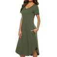 thumbnail image 2 of Defitshape Women's Soft Nightgowns Summer Cotton Long Pajama Dress Flowy Scoop Neck Short Sleeve Sleep Dress Loungewear Pockets Army Green Small, 2 of 4