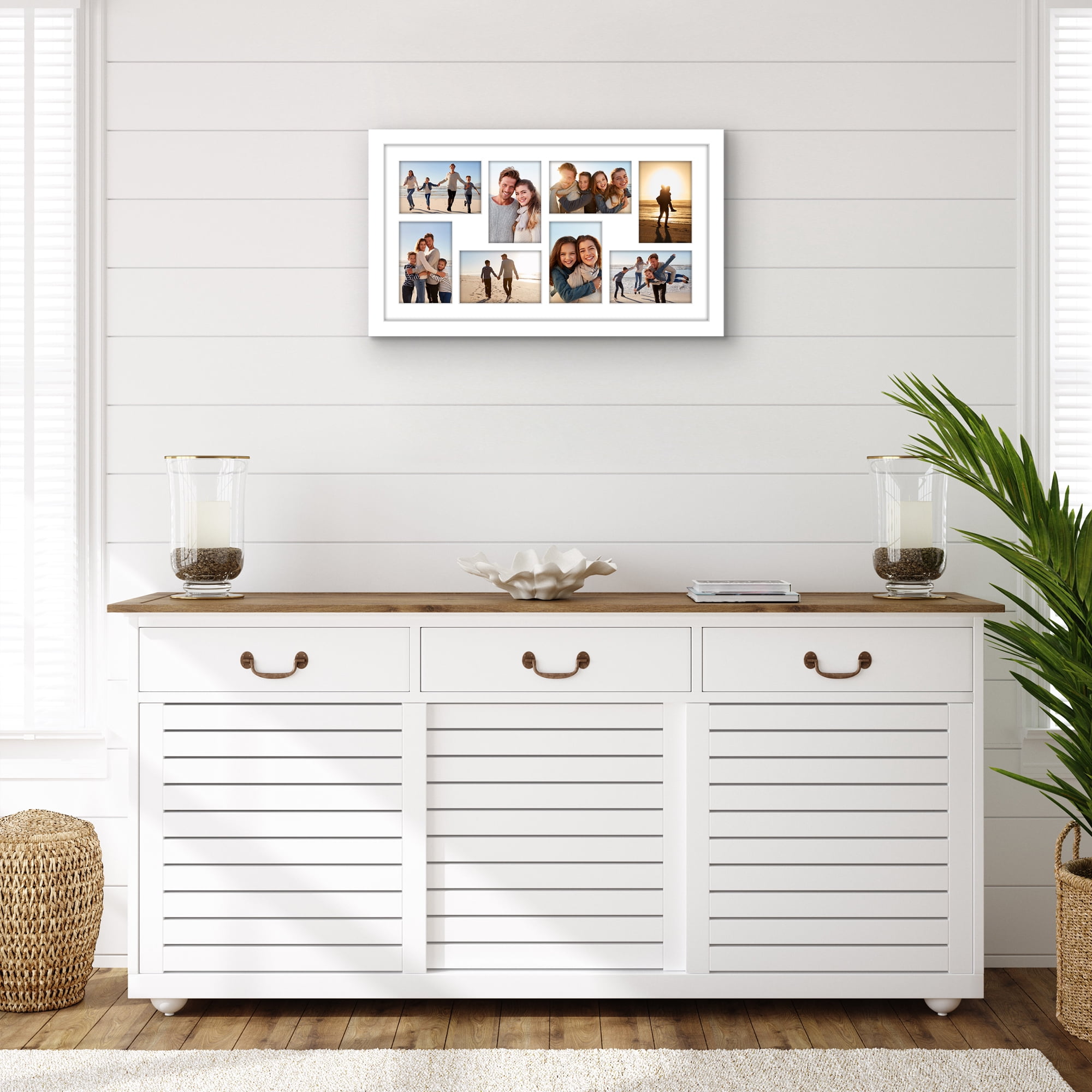 Americanflat 12x22 Collage Picture Frame with Shatter-Resistant Glass Fits Eight 4x6 Photos Signature - White