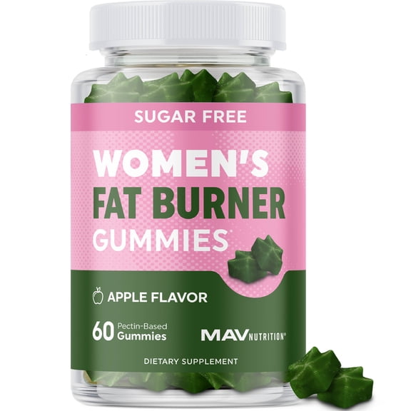 MAV Nutrition Pectin-Based Fat Burner & Appetite Suppressant Gummies for Women, Green Tea, Green Coffee Bean, Garcinia Cambogia, Apple Flavor, 60 Ct