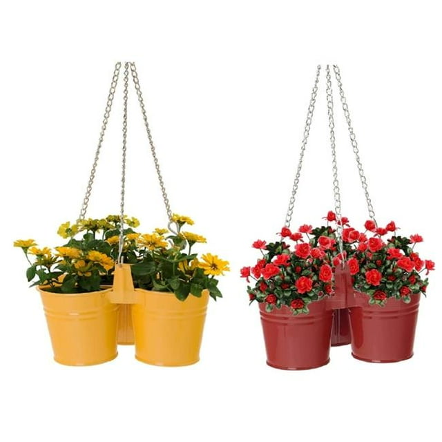 8117E SAFF-XR S-2 Enameled Galvanized Triple Hanging Planter - Set of 2