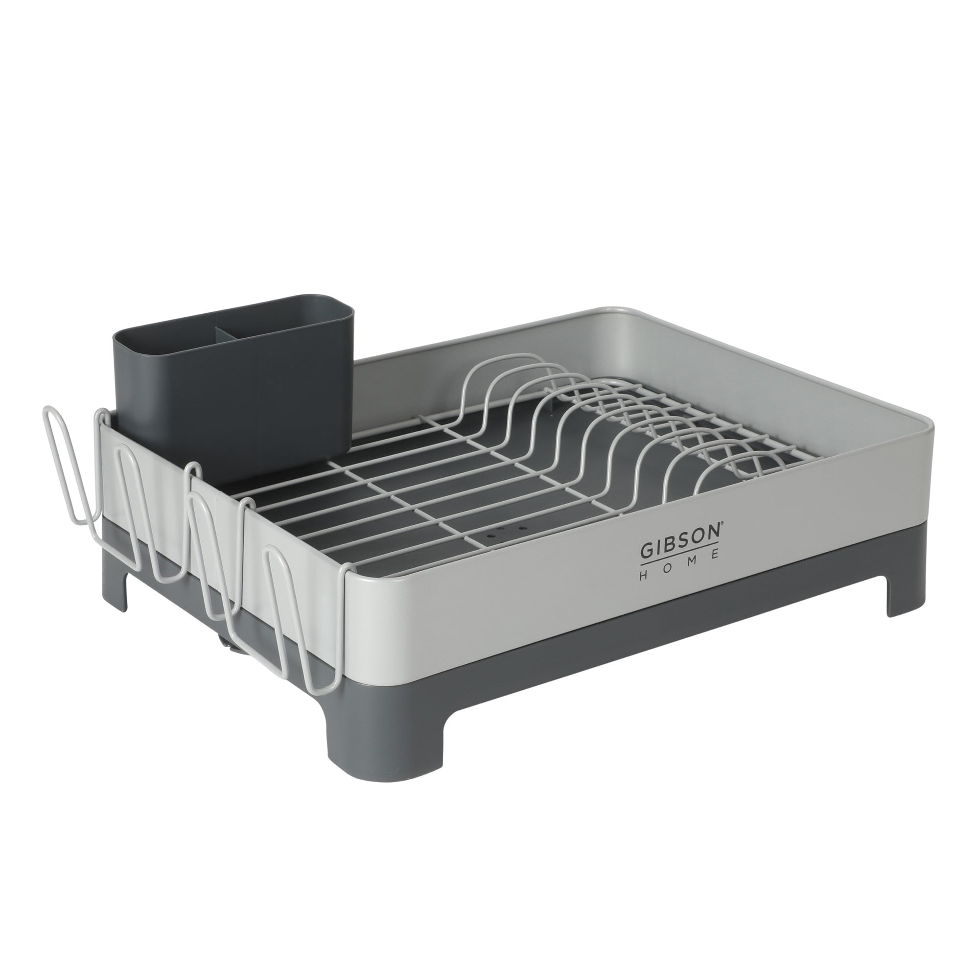 Gibson Home Nestcraft Full Size Rust Resistant Dish Rack with Drain Board and Flatware Caddy - Grey