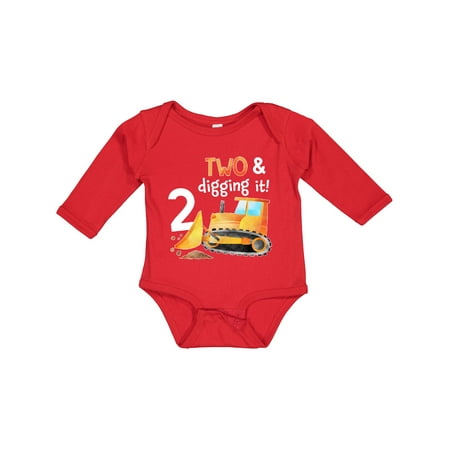 

Inktastic Two and Digging It Bulldozer 2nd Birthday Boys or Girls Long Sleeve Baby Bodysuit