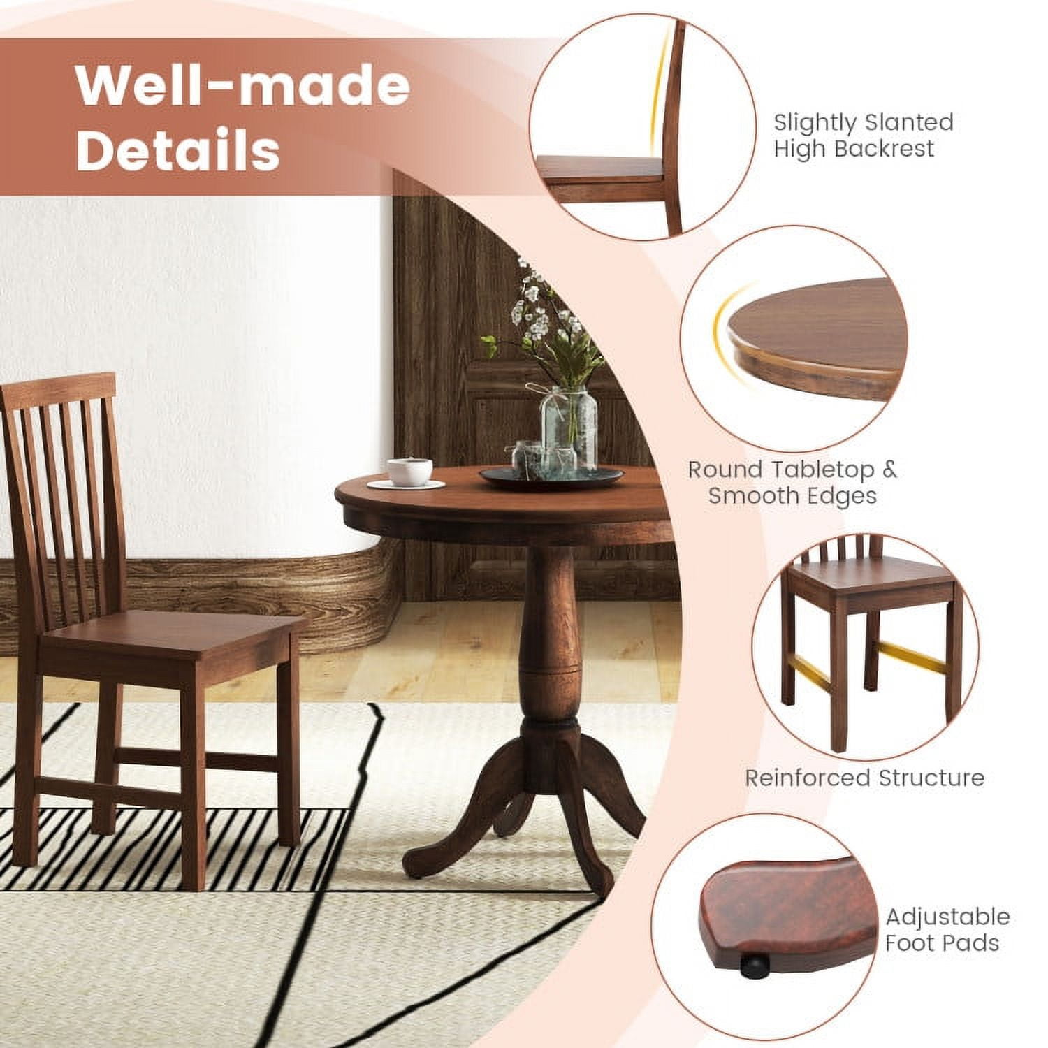 Finihen Dining Set, Dining Table Set, 3 Pieces Wooden Dining Table and Chair Set, for Cafe Kitchen Living Room, Walnut Finihen Dining Set, Dining Table Set, 3 Pieces Wooden Dining Table and Chair Set, for Cafe Kitchen Living Room, Walnut