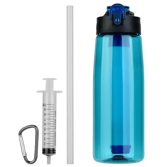 Water Bottle with Integrated Filter Straw for Hiking Backpacking Traveling(Blue&Green)