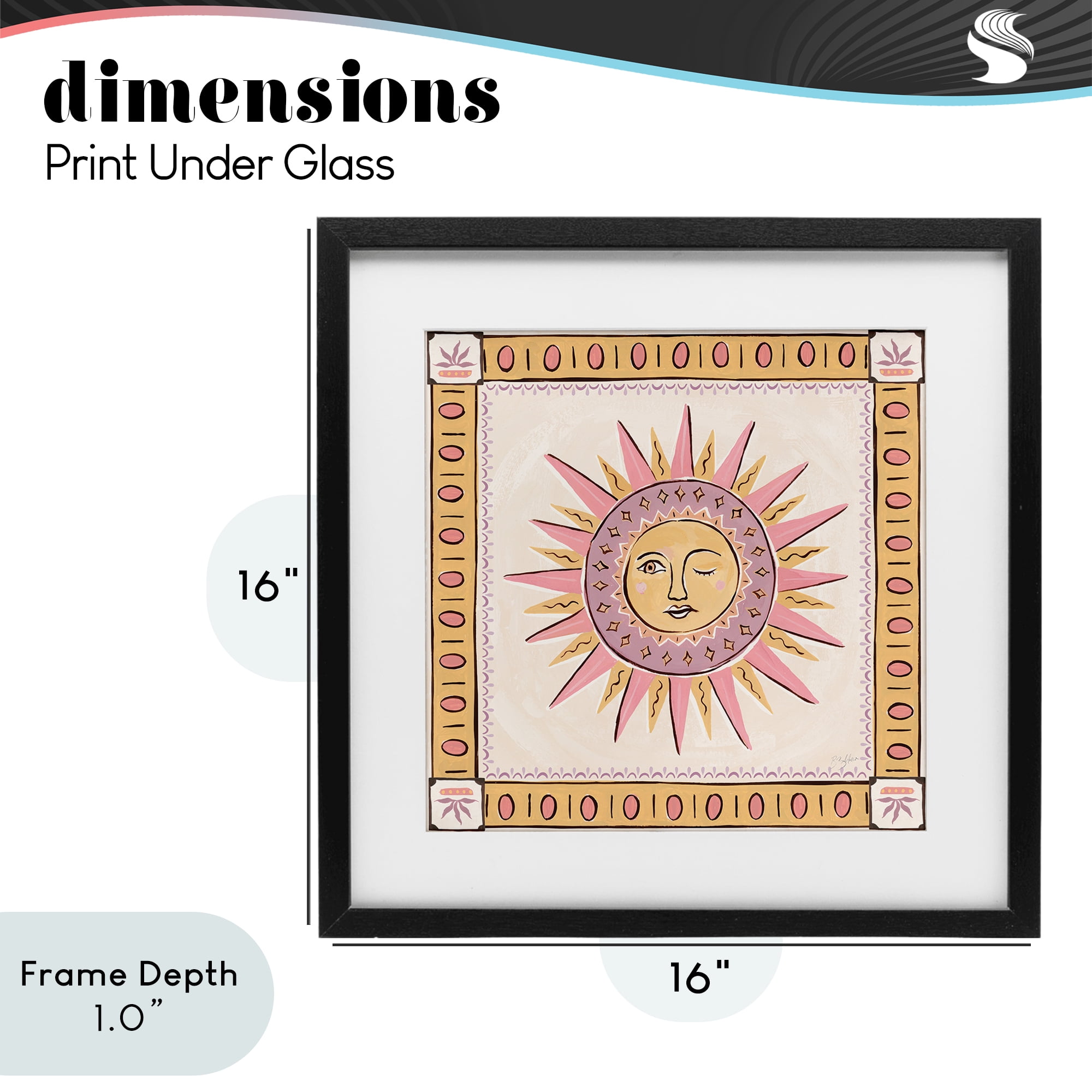 Stupell Industries Pastel Winking Sun with Border Black Framed Print Under Glass, design by Two If By Sea Studios