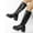 #140-Black, variant on Women's Winter Knee-High Boots Fashion Casual - Solid Color Round Toe Front Zipper Chunky Low Heel Knee-Length Boots