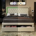 thumbnail image 5 of Merluxy Full Bed Frame with LED Lights&Storage Drawers,Velvet Upholstered,Cream, 5 of 9