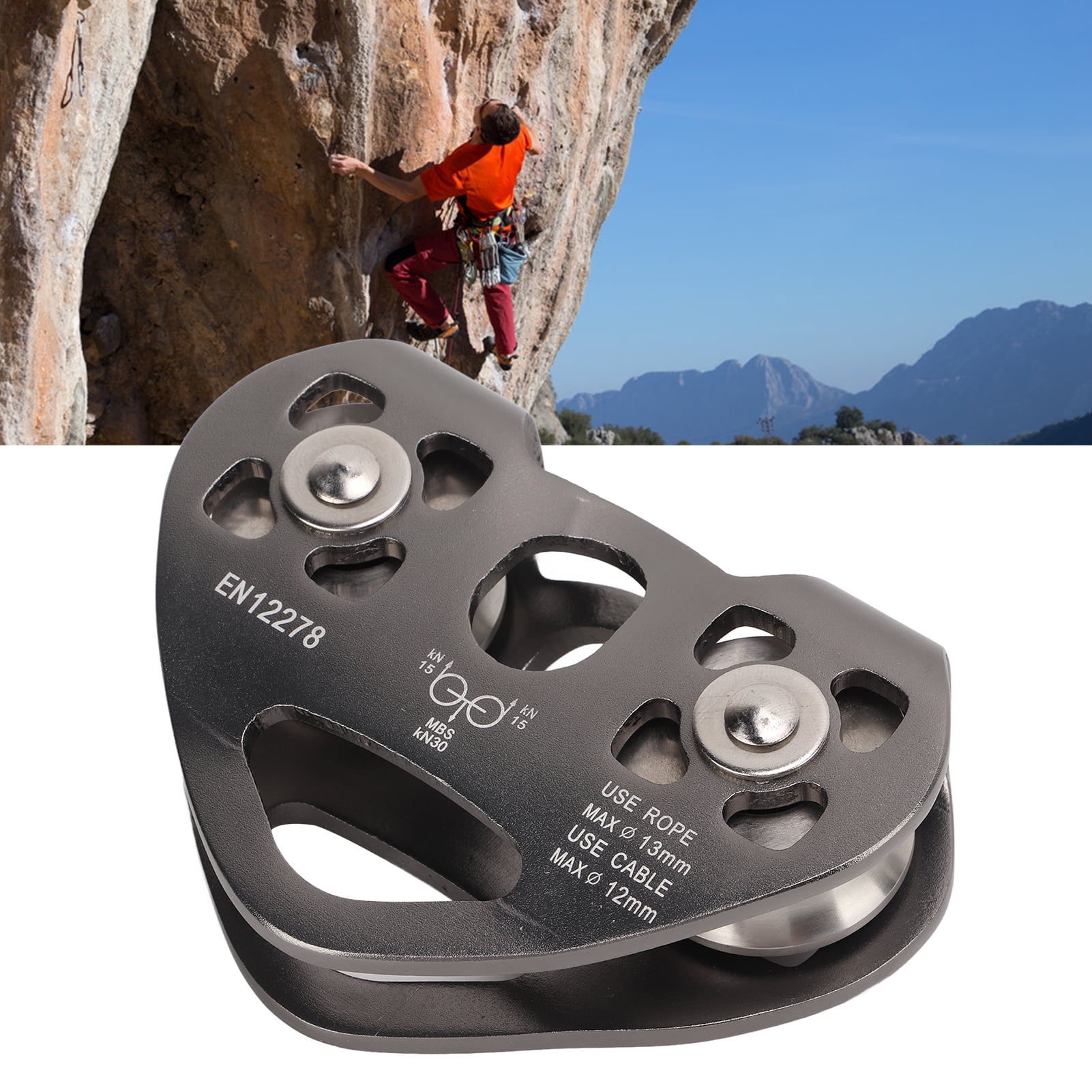 EOTVIA Pulley,Pulley,Zipline Pulley Rock Climbing Aluminum With Tandem