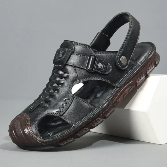Men's Hollow Slip-on Sandals Leather Plus Size Shoes Casual