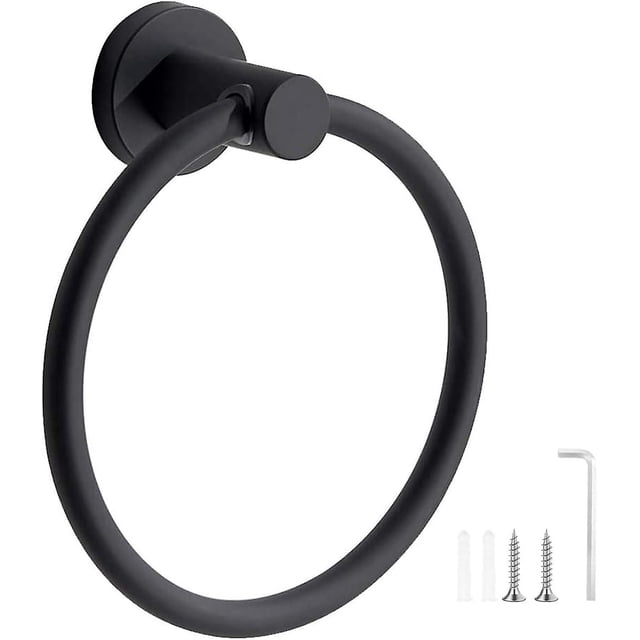 Toallero, toallero negro esmerilado, toallero montado en la pared de acero inoxidable 304, toallero redondo para baño, cocina
