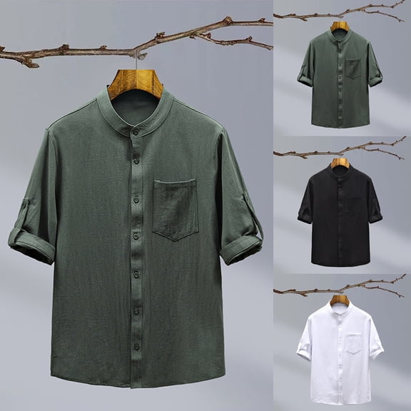 Hinvhai Men 100% Cotton Linen Henley Shirt Casual Short Sleeve Summer T Shirt Pocket Button Tee Top Beach Hippie Shirt White XL(XL)