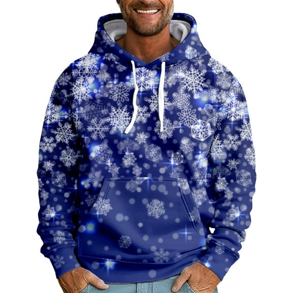 CONZONE Christmas Men's Hoodies Xmas Snowflake Hoodie for Men Graphic Long Sleeve Pullover Hooded Sweatshirt Soft Fall Winter Sweatshirts With Pocket