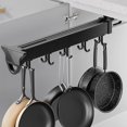 thumbnail image 1 of BAWEDFLO Pull Out Pot Rack, adjustable black closet rod,16.2-29.9 Inch Pan Rack Pot Hanger with 5 Hooks, Aluminum Alloy Sliding Pot Lid Rack for Cabinet, Wardrobe,blind corner cabinet p, 1 of 9