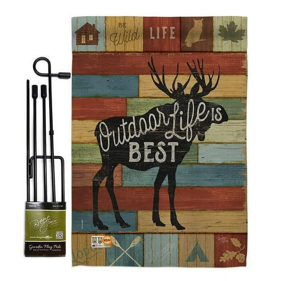 Breeze Decor BD-OU-GS-109051-IP-BO-D-US18-WA 13 x 18.5 in. Outdoor Life is Best Nature Impressions Decorative Vertical Double Sided Garden Flag Set with Banner Pole