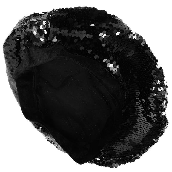 UPOUART Women's Black Sparkly Sequin Beret Hat 1 Piece for Autumn Winter Fashion and Casual Outfits