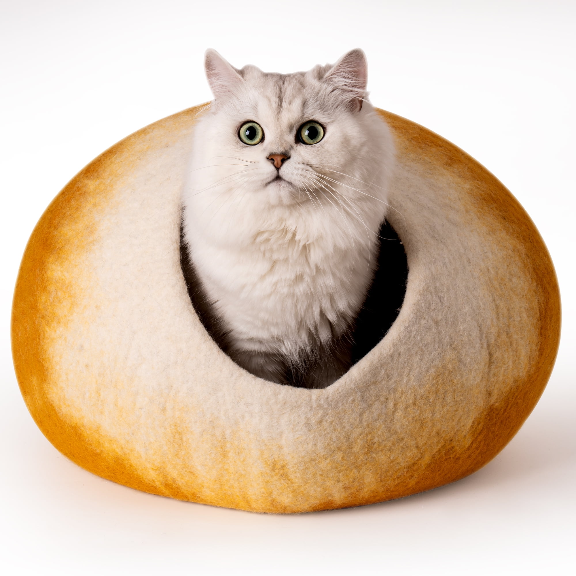 Pefilos 17.7 Inch Premium Felt Cat Bed Cave with Mouse Toy - Handmade Merino Wool Bed for Cats and Kittens, Orange Pefilos 17.7 Inch Premium Felt Cat Bed Cave with Mouse Toy - Handmade Merino Wool Bed for Cats and Kittens, Orange