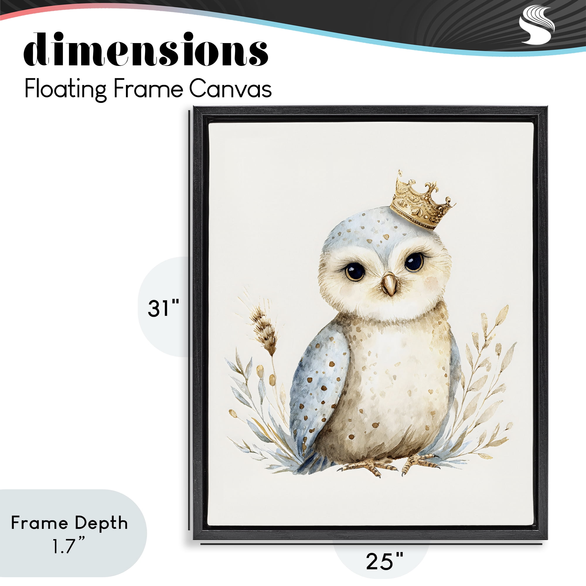 Stupell Industries Watercolor Nursery Owl Black Framed Floater Canvas Wall Art, design by LSR Design Studio