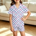 thumbnail image 2 of RUTAYY Girls Pajama Set Gingham Bow Pattern 2 Piece Sleepwear Short Sleeve Lapel Collar Kids Daily Night Wear White, 2 of 4